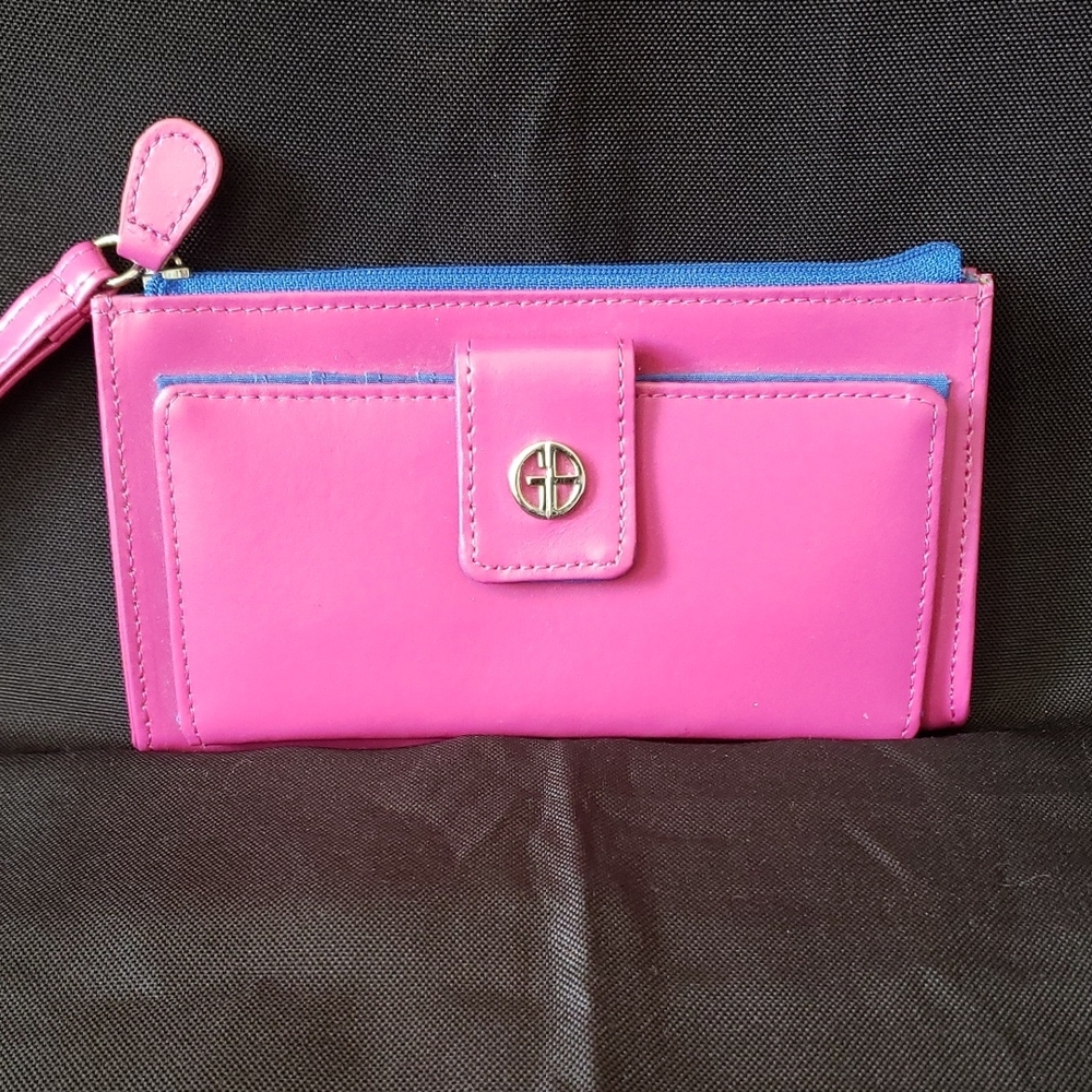 Giani Bernini Hot Pink Wallet Wristlet with Blue Zip Accent